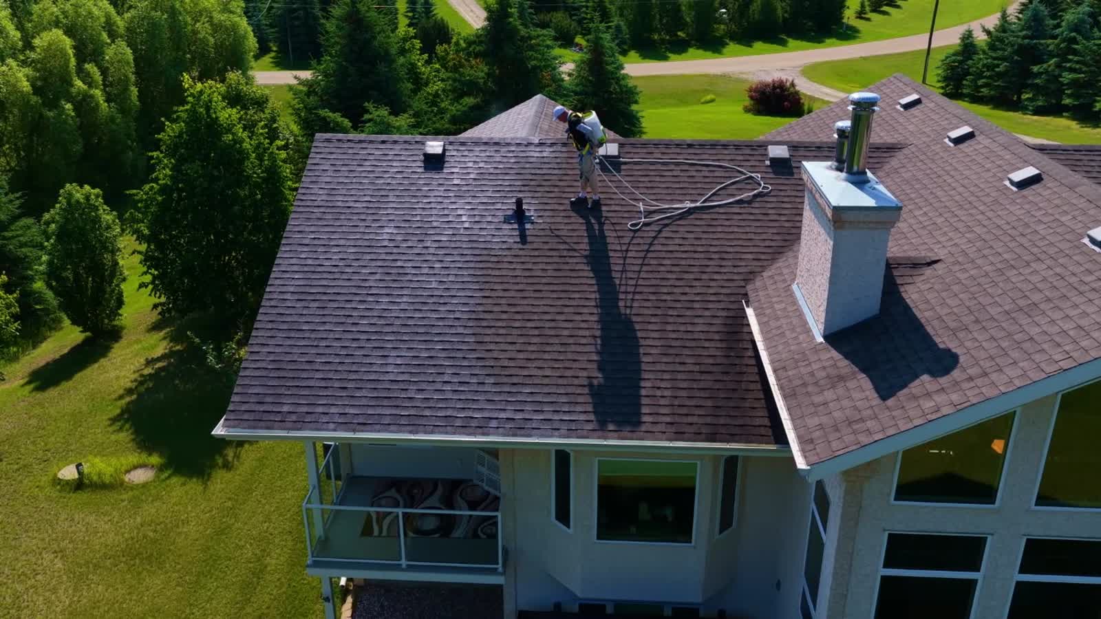 Aerial view of an asphalt shingle roof